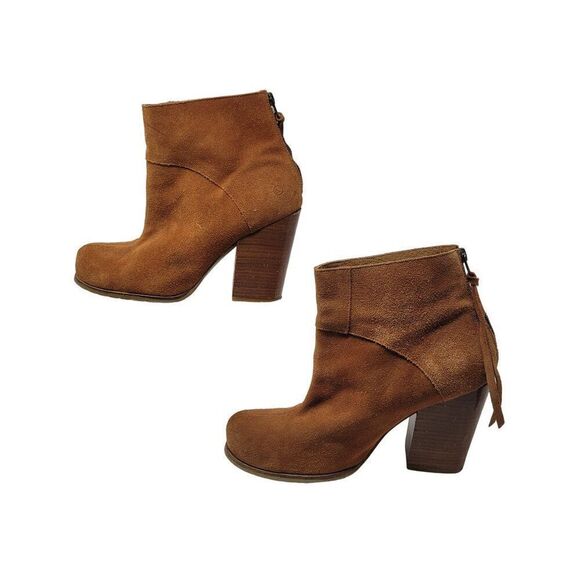 Sixtyseven Suede Ankle Booties 41 Rust Faux Stacked Wood Chunky Heel Boots Spain - Picture 6 of 13